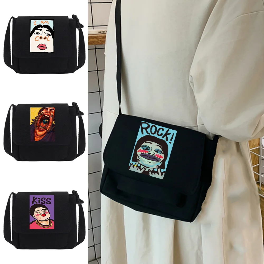 

Crossbody Bag Canvas Shoulder Case Youth Fashion Casual Wild Messenger Bags Women Shopping Organizer Funny Print Postman Case
