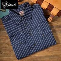 mbbcar high quality retro amekaji red line striped shirt man blue dyed one washed tooling tough guy simple wild shirt 9174