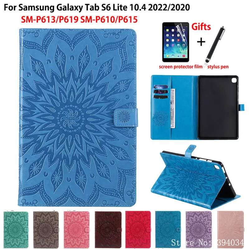 

For Samsung Galaxy Tab S6 Lite 2022 Case 10.4 2020 P613 P619 SM-P610 SM-P615 Cover Funda Tablet Sun Embossed Stand Coque +Gift