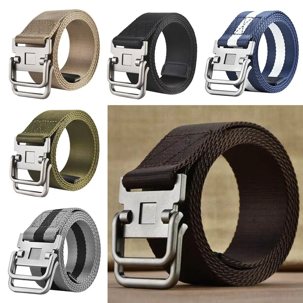 

Fashion Outdoor Female Casual Nylon Braided Belt Weave Waist Band Double Buckle Waistband Canvas Strap