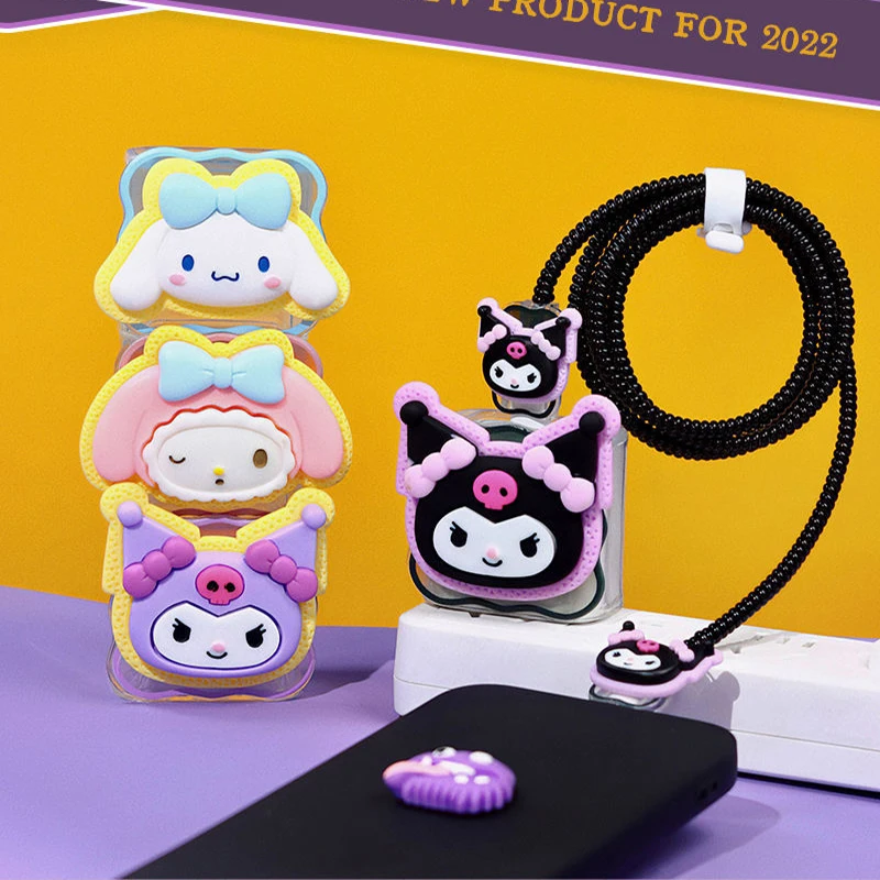 

Anime Kuromi Cinnamoroll Iphone 18/20W Charger Case Hello Kitty Data Cable Protective Cover Kawaii My Melody Cute Sleeve Set Toy