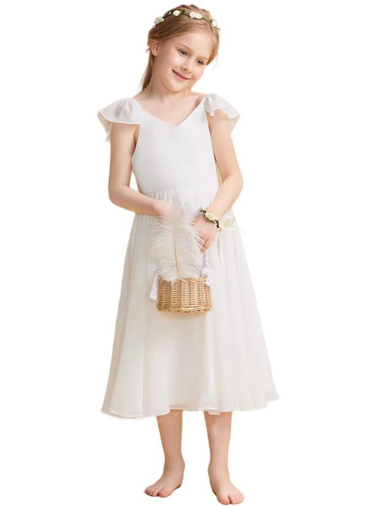 

Bow Dream Chiffon Flower Girl Dresses Wedding Party for Teen Junior Bridesmaid Birthday Baptism