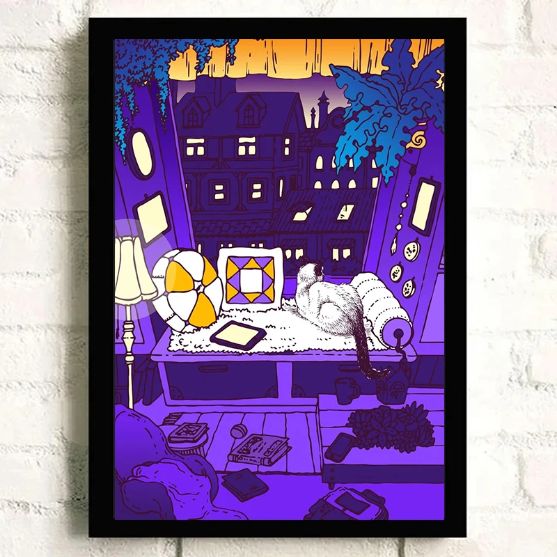 Аниме Город Поп-плакат ИЛЛЮСТРАЦИЯ Современный Стиль Холст С Принтом Без Рамы