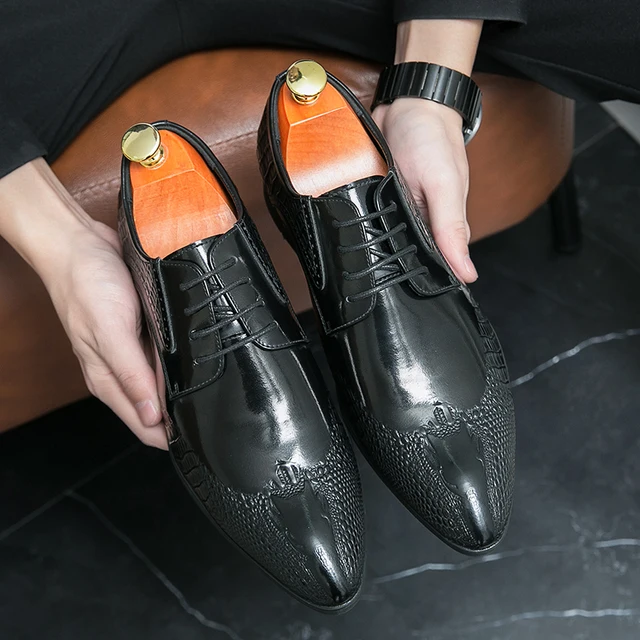 New Brown Derby Shoes for Men Pointed Toe Lace-up Black Gold Men's Formal Shoes Handmade Business Size 38-46 1
