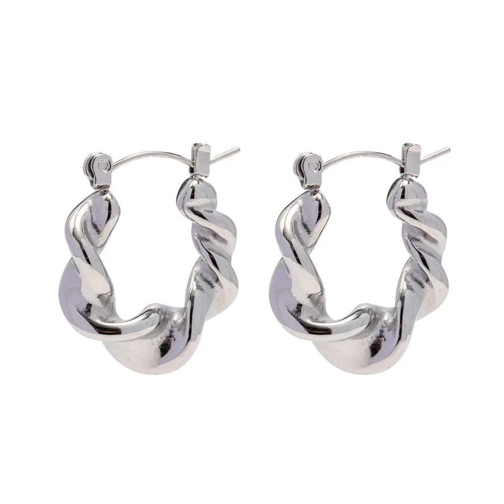 Stainless Steel PVD 18K Gold Plated Tarnish Waterproof Twist Hoop Earrings For Woman Jewelry Wholesale INS Trendy