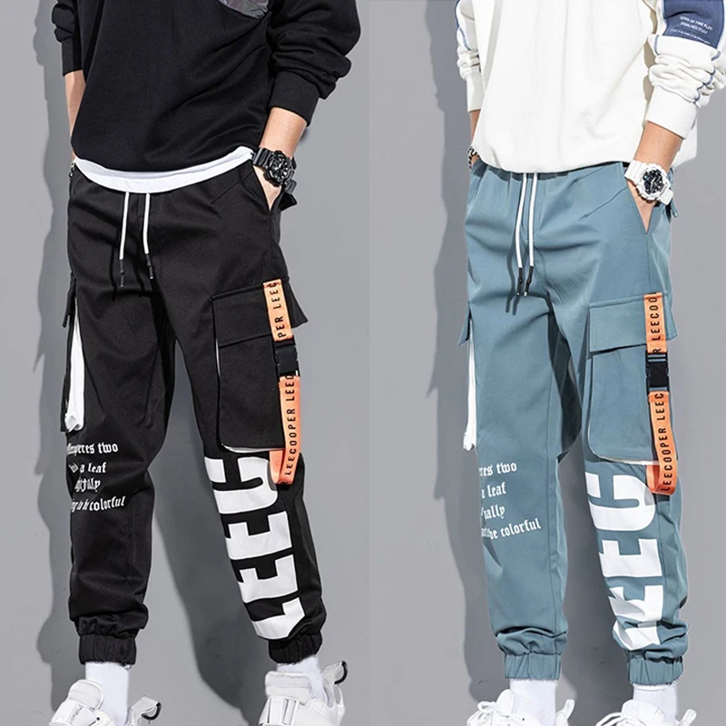 

Harajuku Thin Ankle-length Cargo Trousers Sportswear Boys Joggers Summer Men's Harem Pants Tie Feet Overalls Fahion Male Clothes