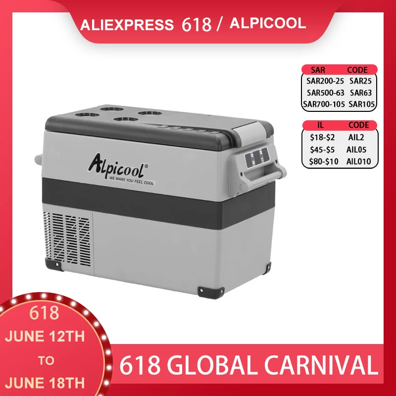 35/45/55L Alpicool Car Refrigerator 110/220V Compressor Portable Freezer 12V/24V Separately Frozen Refrigerated Storage Fridge
