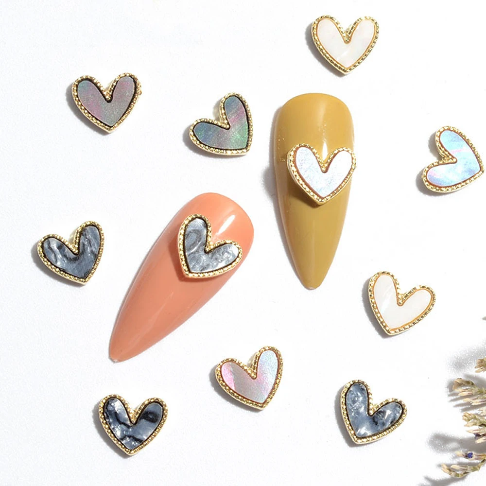 

10PCS Cute V Heart Nail Charms,4 Colors Gold Edging Lovely Nail Decorations for DIY Marble Nail Jewelry Girls Accessories