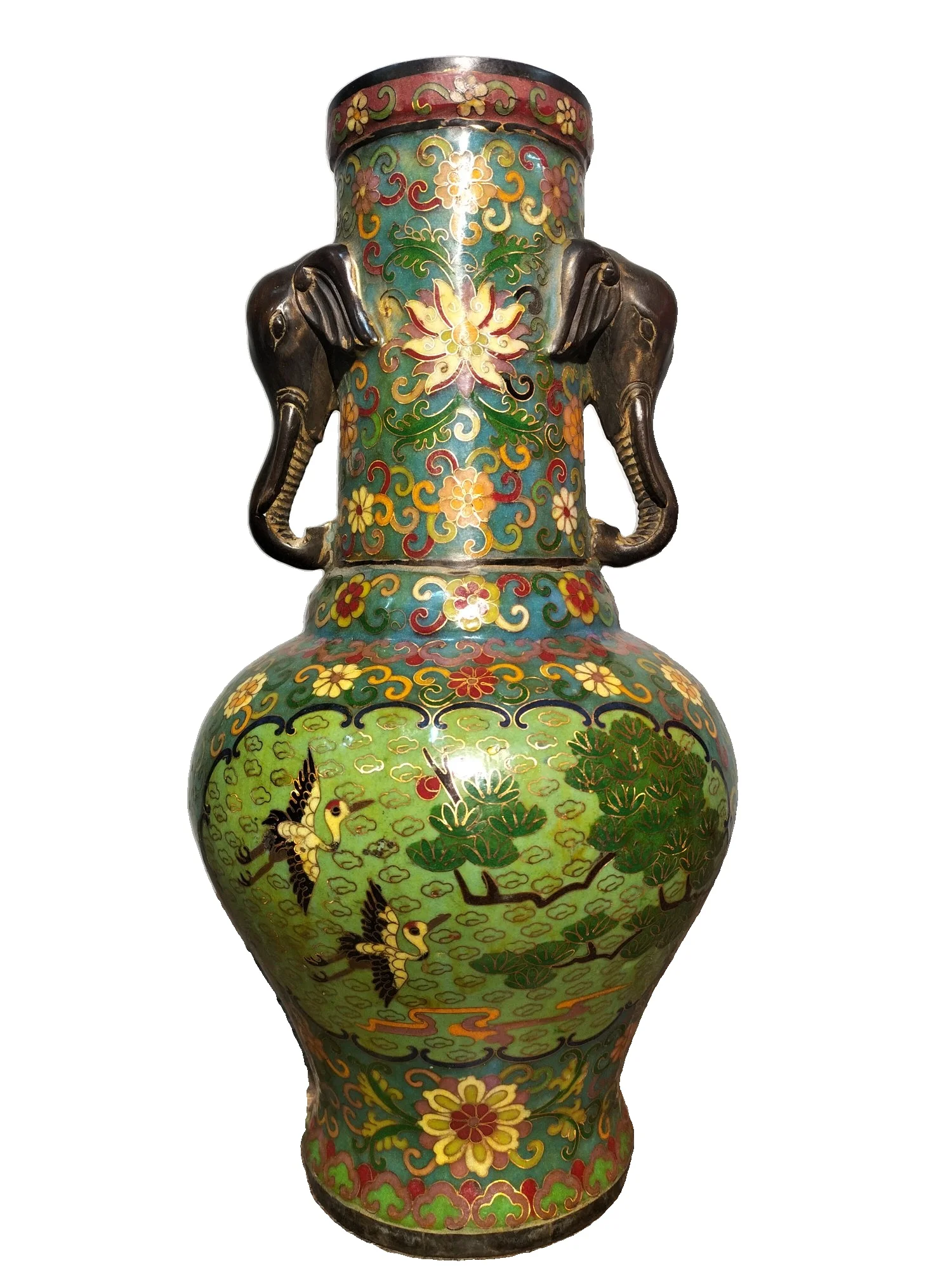 

LAOJUNLU Old Collection Cloisonné Five Blessings Crane Vase With Double Elephant Ears, Hand-Pressed Silk And Enamel, One Pair