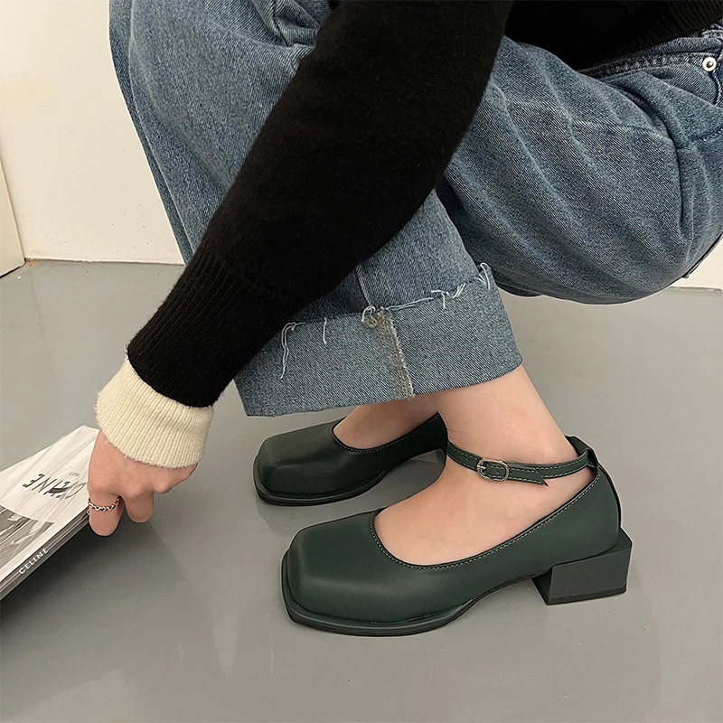 

Elegant Women Mary Jane Pumps Profession Retro Shoes Ankle Strap Female Square Toe Mid Heel Zapatos Mujer Primavera Verano 2022