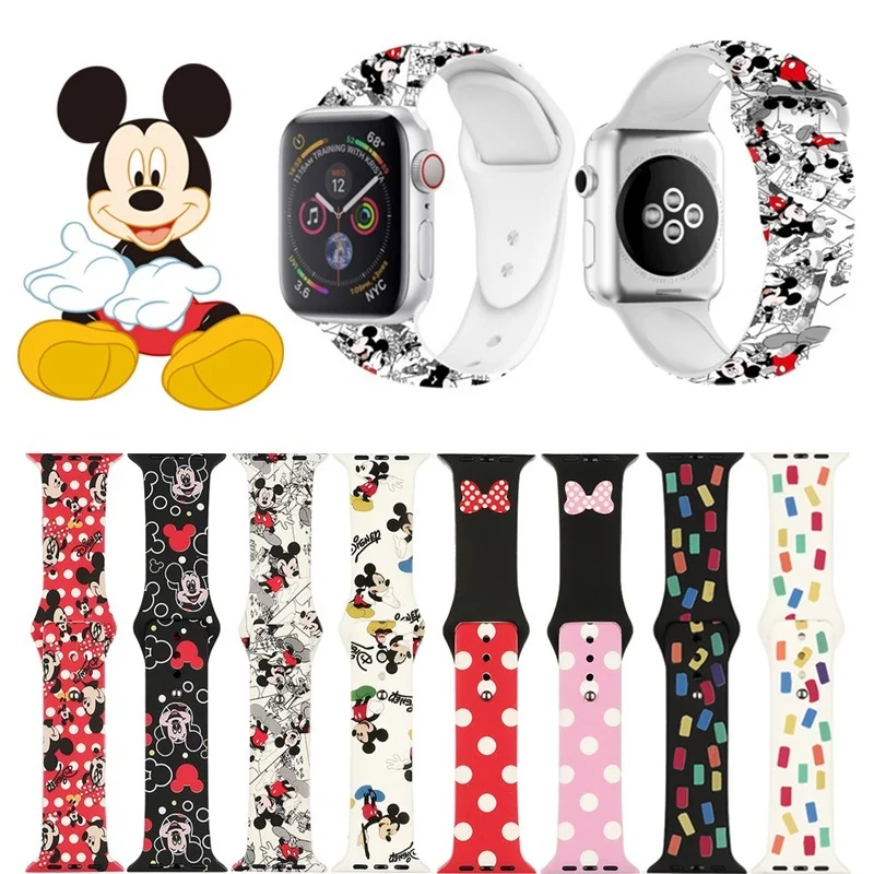 

New Minnie Mickey Silicone Watch Strap for Apple Watch Band 44mm 42mm 40mm 38mm Bracelet Print Strap for IWatch SE 7 6 5 4 3 2 1