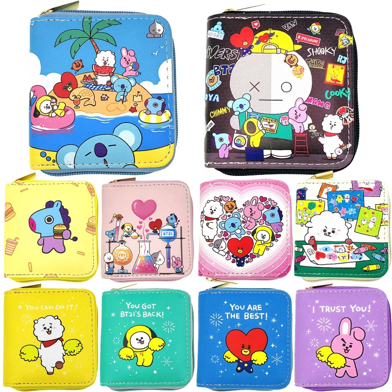 

10Cm Kawaii BT21 Digital Printing Korean Version of The Pu Wallet Cute Cartoon Short Zipper Bag Coin Purse Card Bag