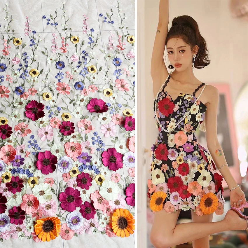 

New embroidered skirt women's clothing fabric Sunflower nail flower full high-grade water-soluble DIY dress material