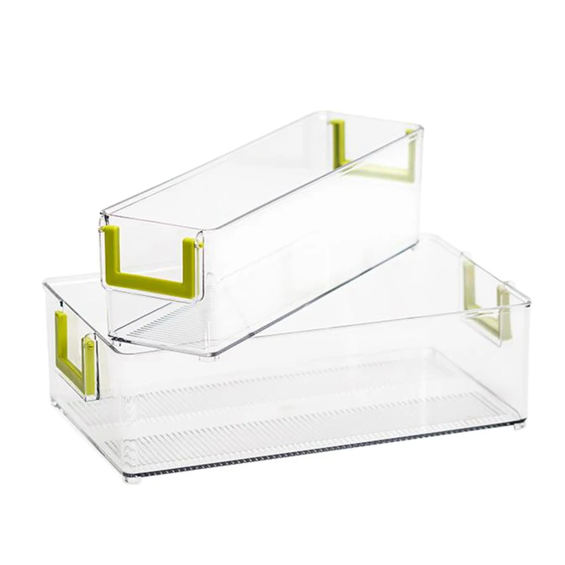 

2 Pack New Large Clear PET Refrigerator Food Organizer Bins with Handle,for Freezer, Cabinet, Fridge,Kitchen Pantry