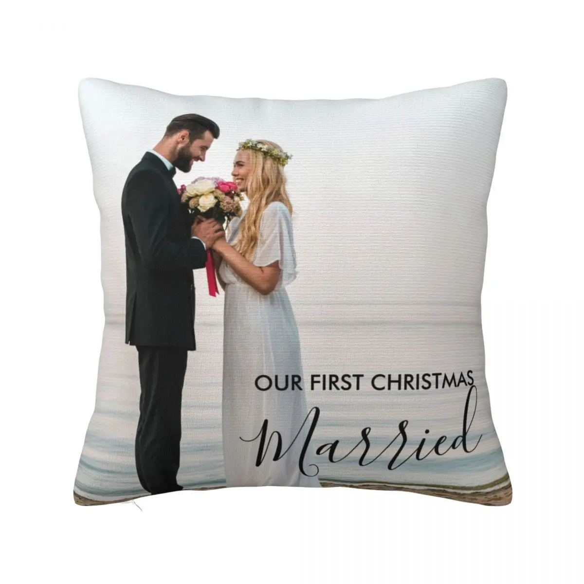 

Decorative Pillow Covers Our First Christmas Married Custom Photo Throw Pillow Merch Car PillowCase Cover Square Multiple Sizes