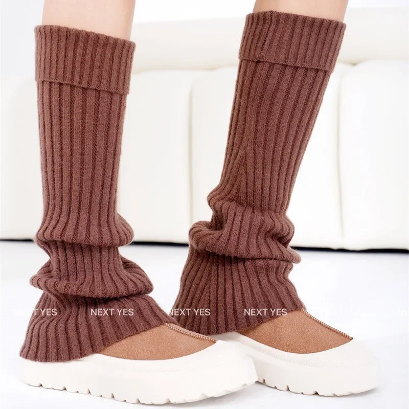 Женские осенне-зимние вязаные носки 24 стиля однотонные до середины икры модные с
