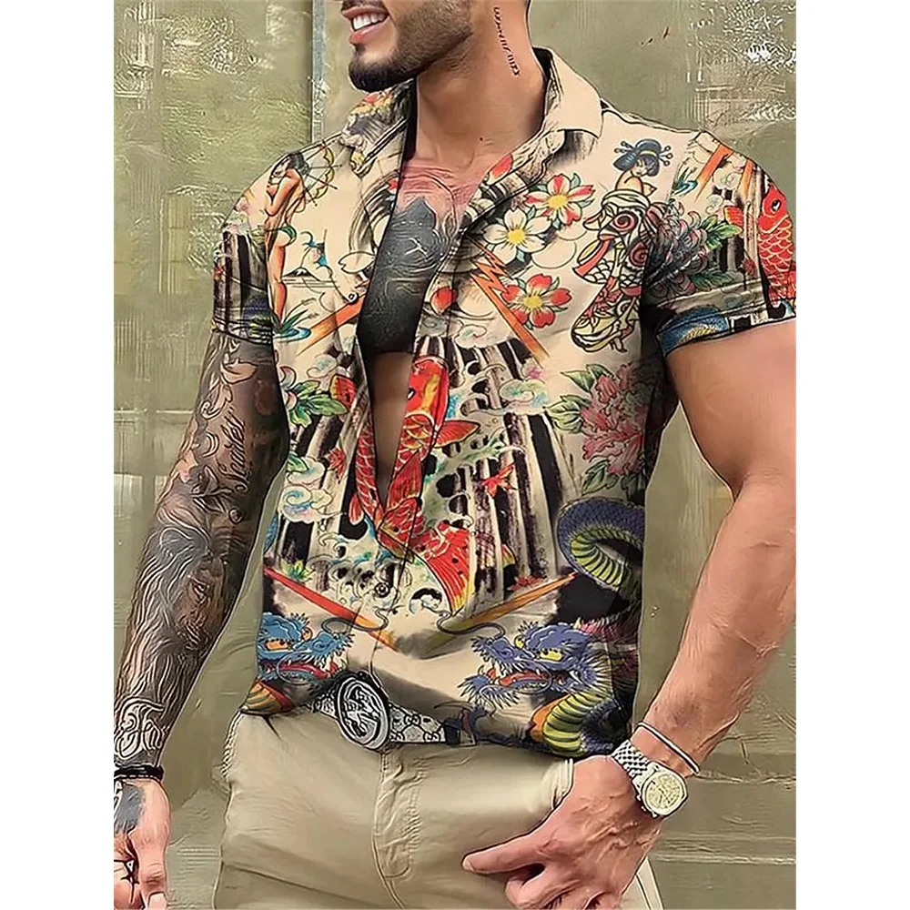 

Men's Hawaiian Shirts Short Sleeve Tops Button Up Clothing Mermaid Graphic 3d Shirts Oversized Apparel Man's Summer Clothing 202