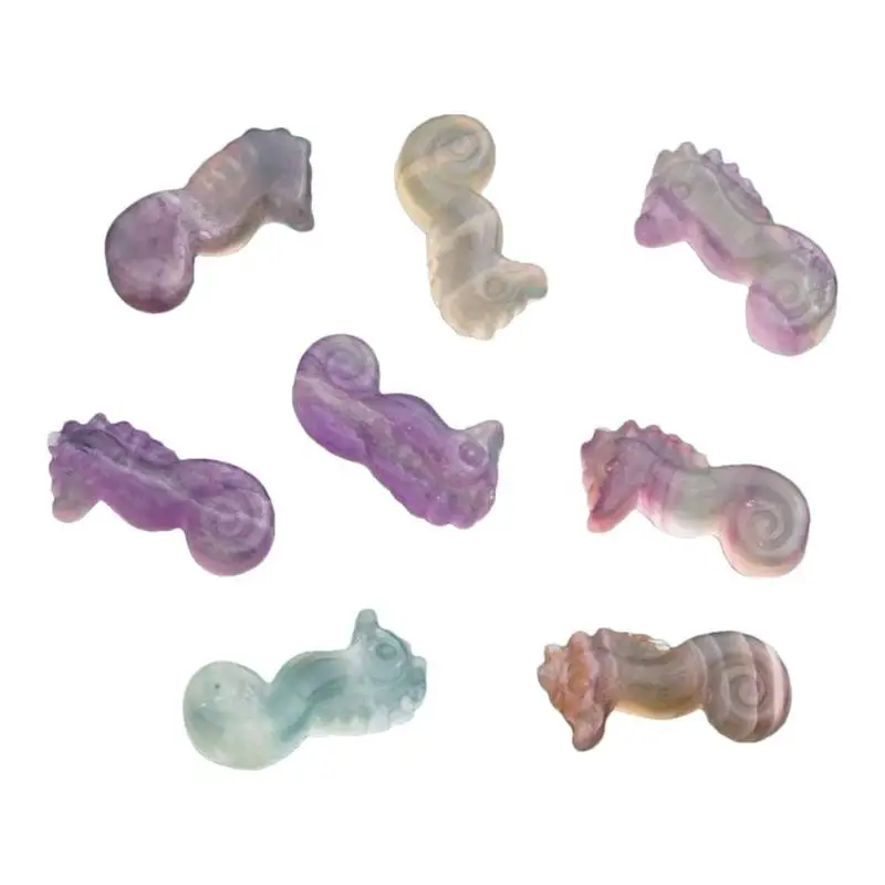 

1pc Random Natural Rainbow Fluorite Seahorse Hippocampus Carving Crafts Stone Quartz Gift Crystal Healing Pendant Aquarium Q0o7