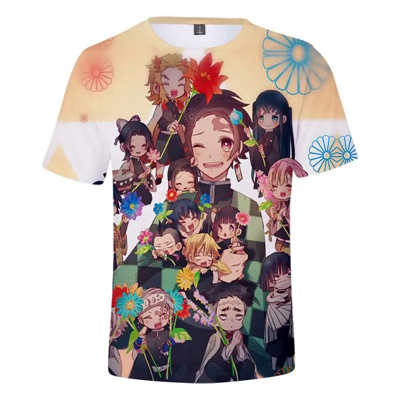 

2023 Summer 3D Printing Demon Slayer T-shirt Crewneck Tshirt Short Sleeve Anime Boys Girls Parent-child Tops Children Clothing