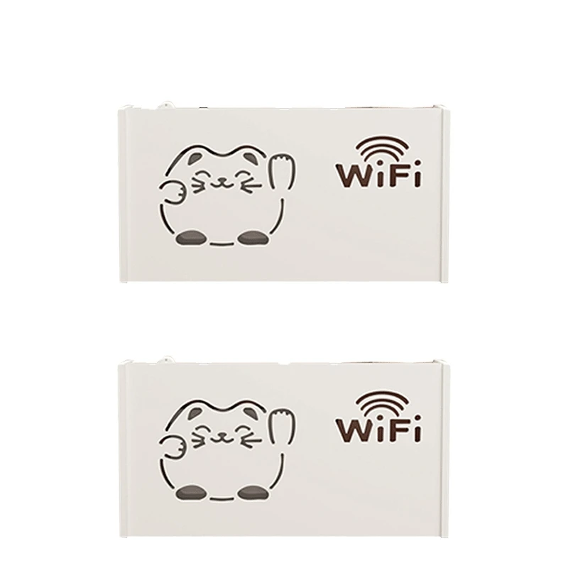 

2 Piece Wifi Router Storage Box Outlet Set Wall Mount Power Strip Switch Hide Shelf Hanging Organizers