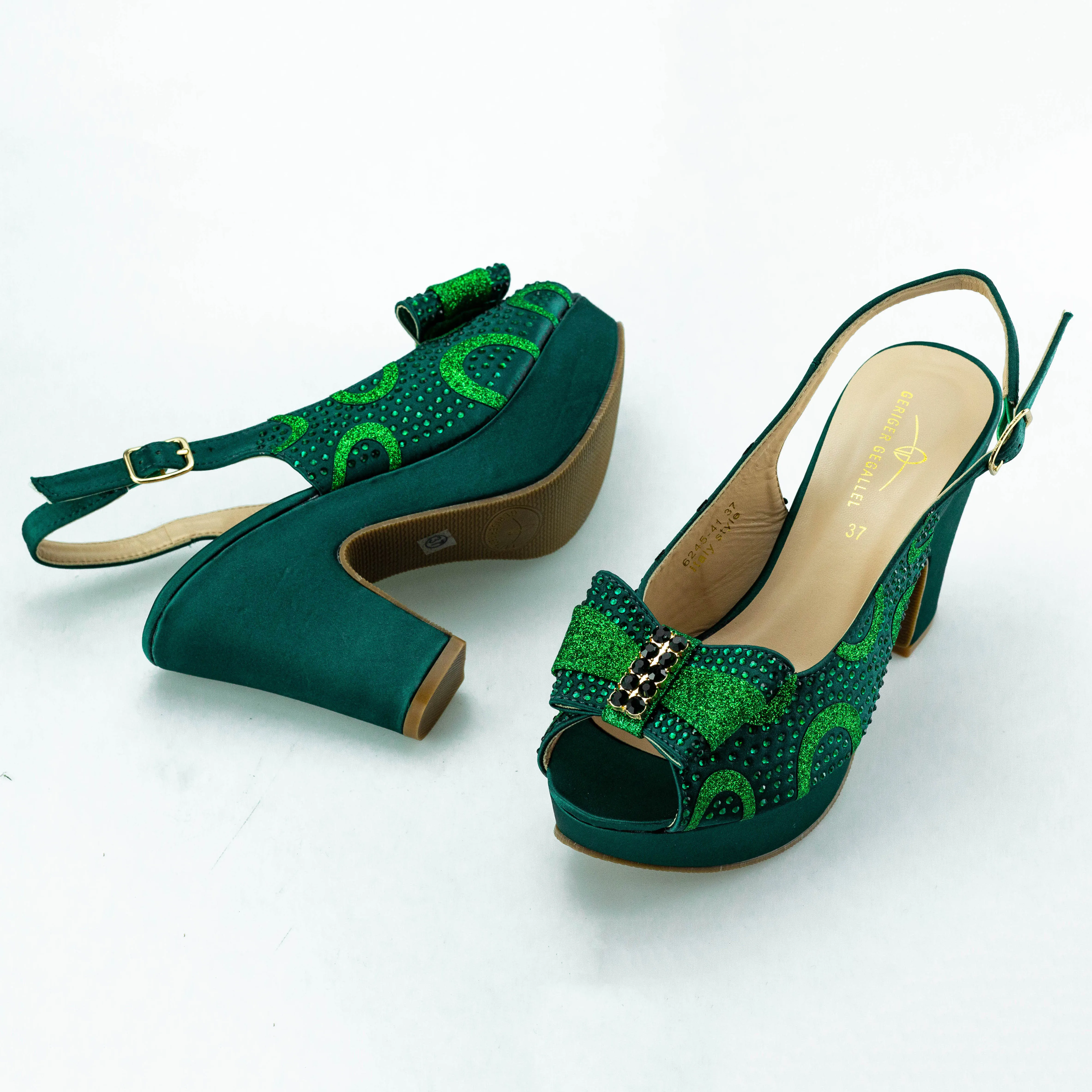 Green Platform Shoes Slingbacks Women's Sandals Italian Stylish Fashion Pumps Heels Women Party Dress High Heels Chunky Sandals