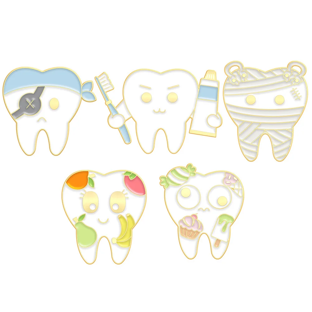 

5 Pcs Funny Teeth Jewelry Womens Back Pack Clothes Patch Bags Safety Pin Alloy Cute Pin Child Cloth Badge Pin Necktie Pin
