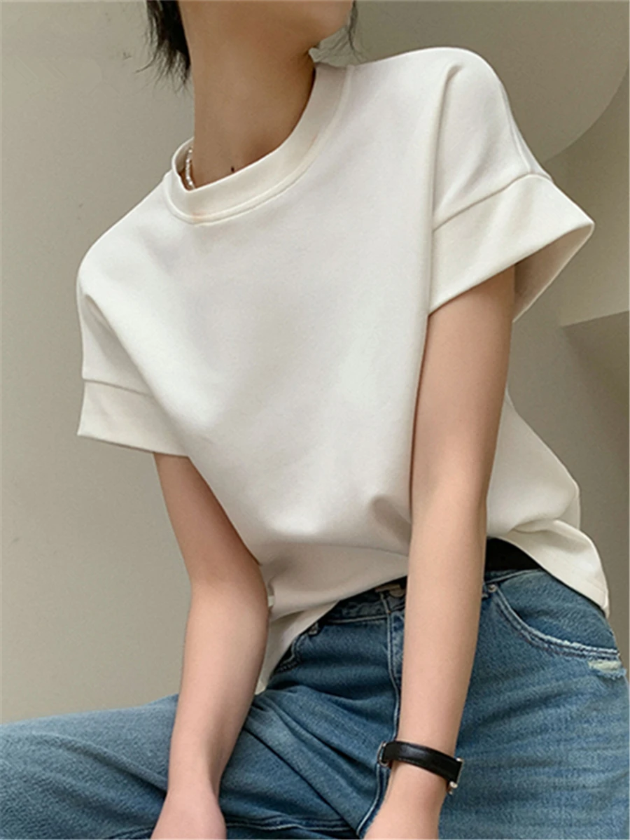 

T-shirts Women Summer 2023 New Fashion Elegant Korean Chic O-neck Short Sleeve Ladies White Loose Tops Female Casual Tees