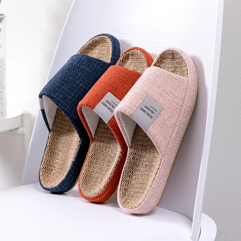 breathable flax slippers women men indoor mute slipper anti slip lovers house floor shoes soft ladies summer home slides free global shipping