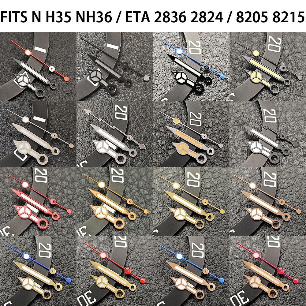 Серебристые/золотые стрелки часов N H35 синие зеленые/зеленые люминесцентные для