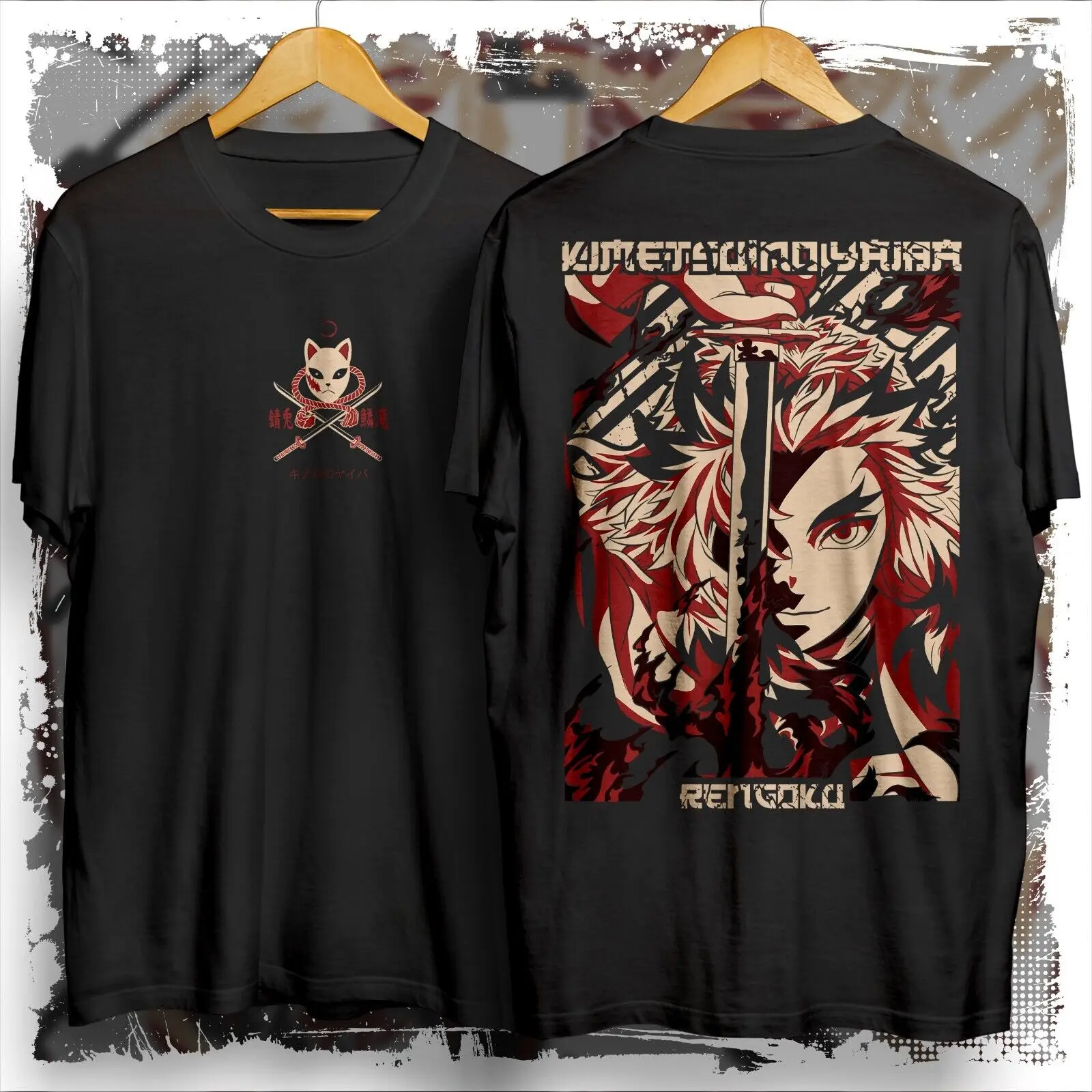 Фото Футболка Rengoku flame hashira graphic, футболка с изображением рассекающего демона, футболка с рисунком аниме спереди и сзади №1