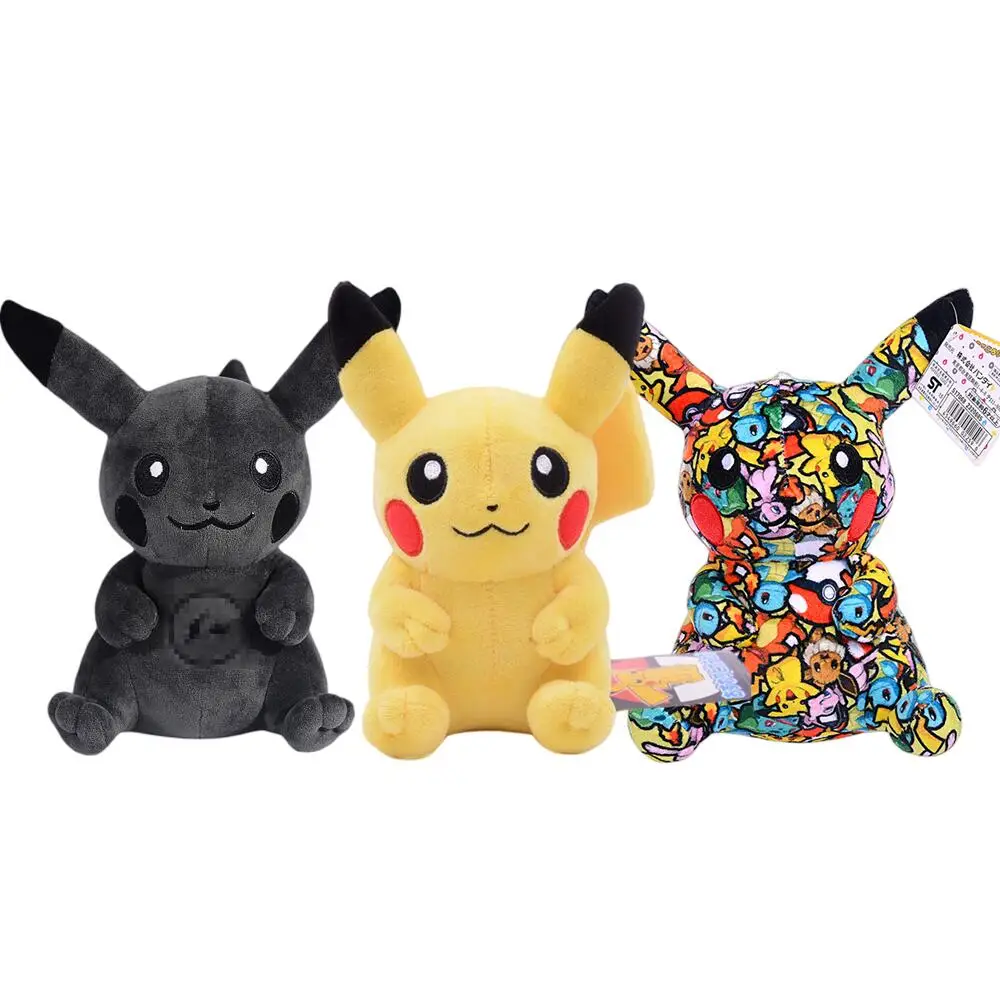 

Pokemon Stuffed Plush Doll Toys 20cm Graffiti Black Pikachu Cartoon Kawaii Pendant Kids Xmas Gift