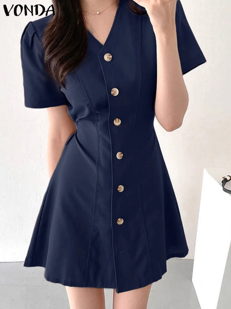 

Женское сексуальное короткое платье с V-образным вырезом 2022 VONDA, сексуальный офисный сарафан, элегантные женские пляжные свободные платья, ж...