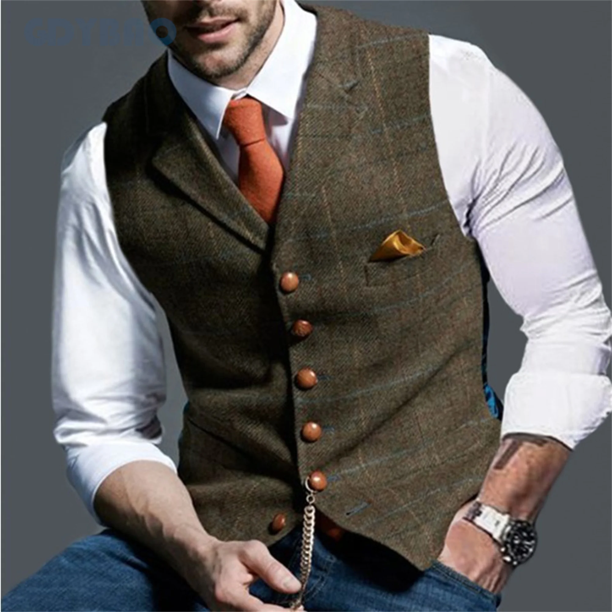 

Vests Tweed Suit Business Clothing for Men Striped Waistcoat Punk Vest Groomman Wedding Brwon Black Grey Jacket Bleazer