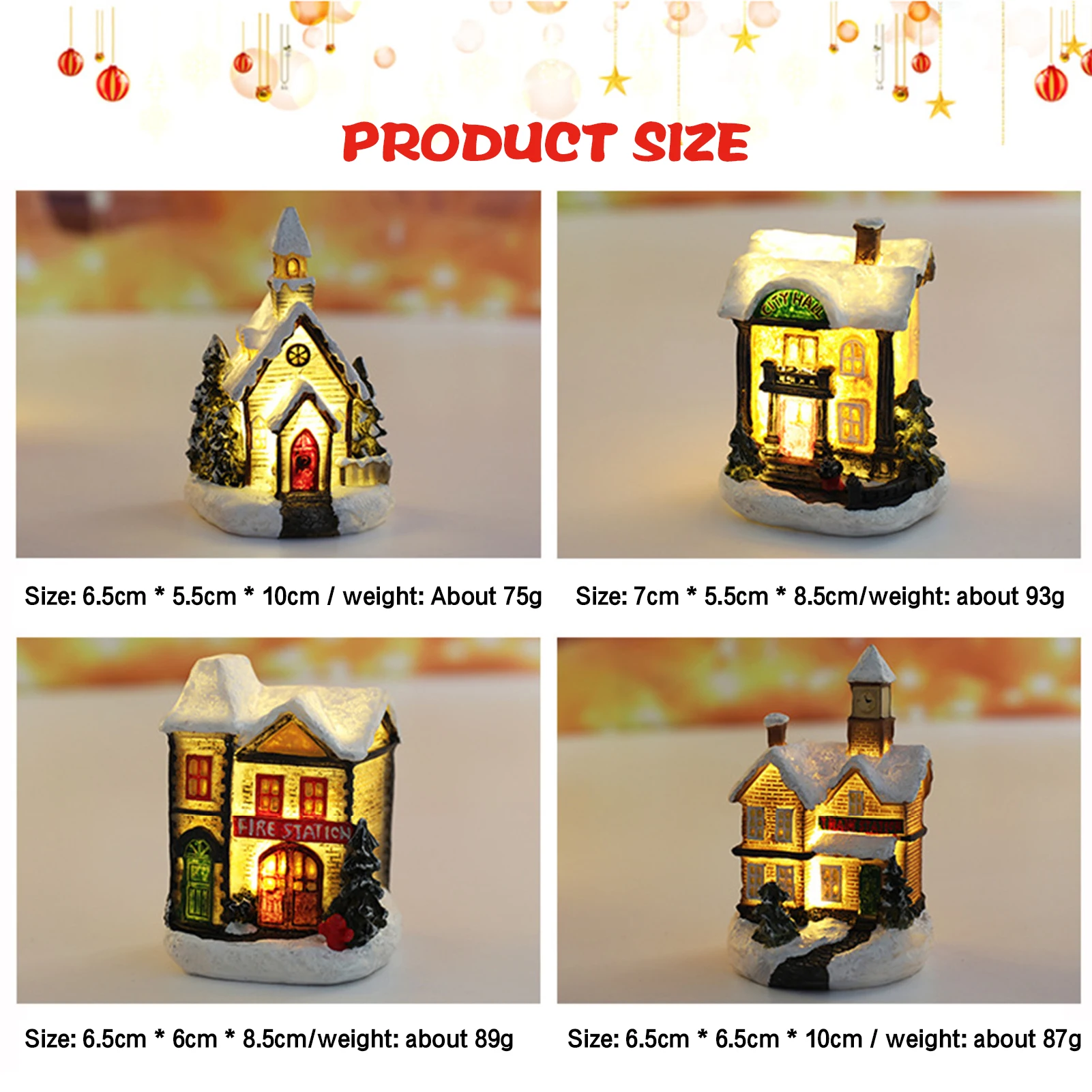 Домашние настольные украшения с огнями статуя из смолы для заснеженной деревни