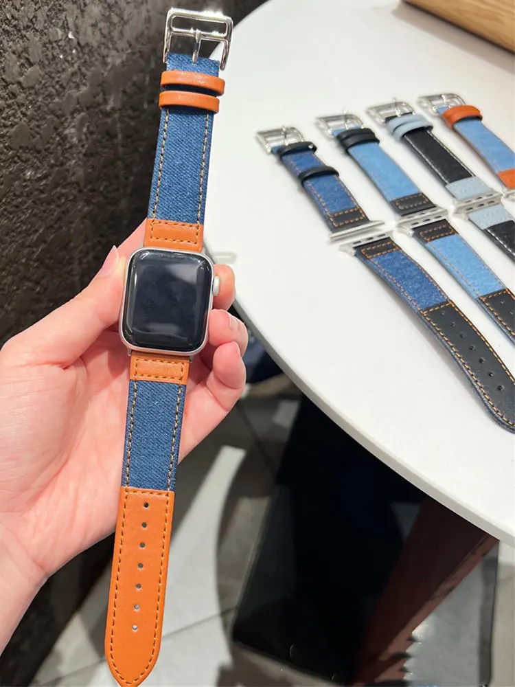 

Cowboy Fabric&Leather Strap For apple watch band 42mm 38mm 41mm 45mm 44mm 40mm Correa iWatch 8/7/6/SE/5/4/3 Bracelet Ultra 49mm