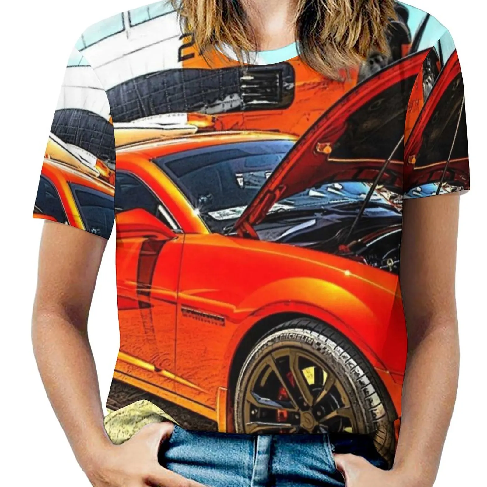 

Chevy Camaro And Airplane Woman'S T-Shirt Spring And Summer Printed T Shirts Crew Neck Pullover Top Chevy Camaro Auto