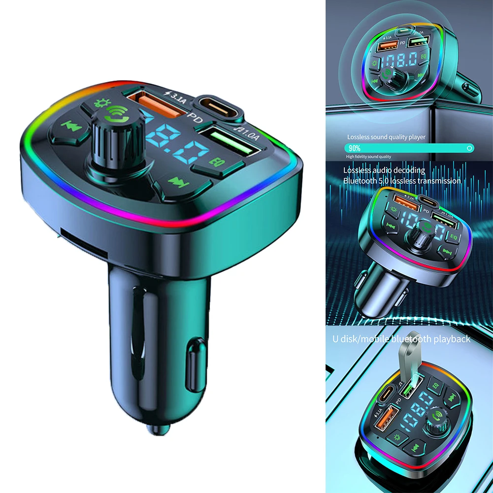 

1 X ABS Car Handsfree FM Transmitter 12-24V Wireless V5.0 Support WMA, MP3, WAV, FLAC Music Format Files A2DP, AVRCP, HFP, HSP