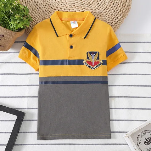 Детская футболка-поло, Лоскутная рубашка для мальчиков, средний и большой размер, оптовая продажа
