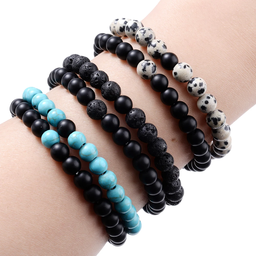 2 шт./лот Парные браслеты 6 мм Лава Бирюзовый тигровый глаз браслет с бусинами для