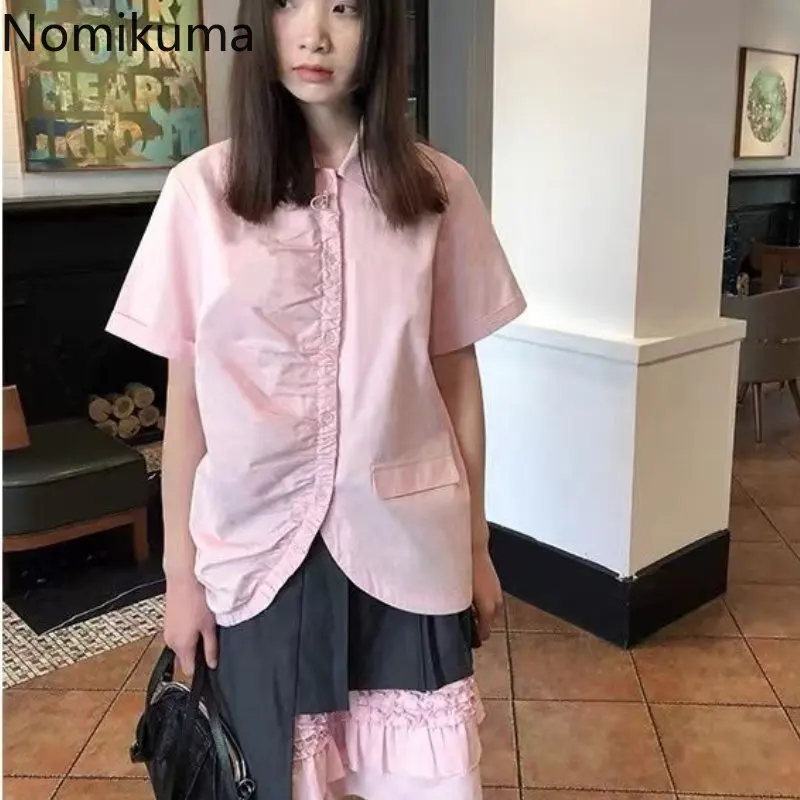 

Fashion Blouses for Women 2023 Blusas De Mujer Loose Short Sleeve Japanese Shirts Irregular Casual Summer Blouses Tops Female