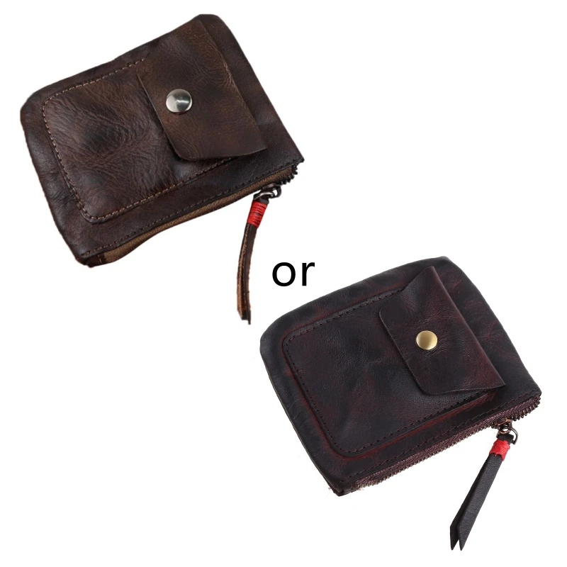 

Genuine Leather Coin Purse Vintage Mini Zipper Wallets Case Storage Bag Card Holder Pocket for Men Women