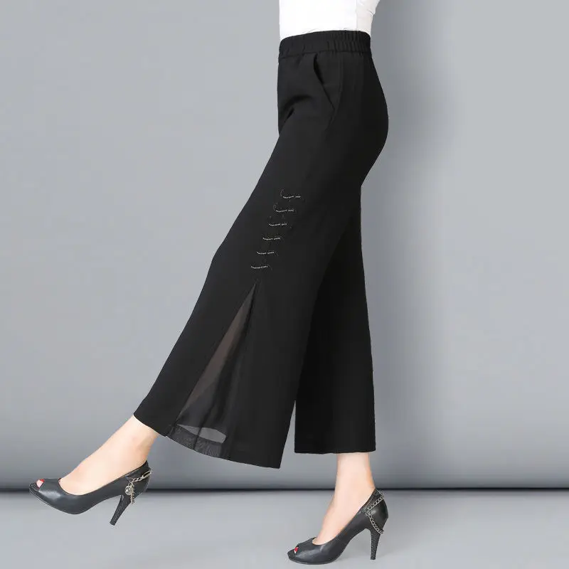 Summer 2023 New Women Korean Style Elegant Wide Leg Pants Fashion Casual Vintage High Waist Loose Solid Long Trousers F32