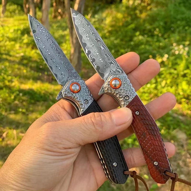 Складной нож из дамасской стали с рукояткой далбергии, карманные ножи для повседневного использования, для кемпинга, тактический охоты, инструмент для выживания, подарки
