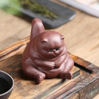 purple clay cat ceramic animal figurines zisha tea pet angry cats crafts household office tea accessories car decoration toy