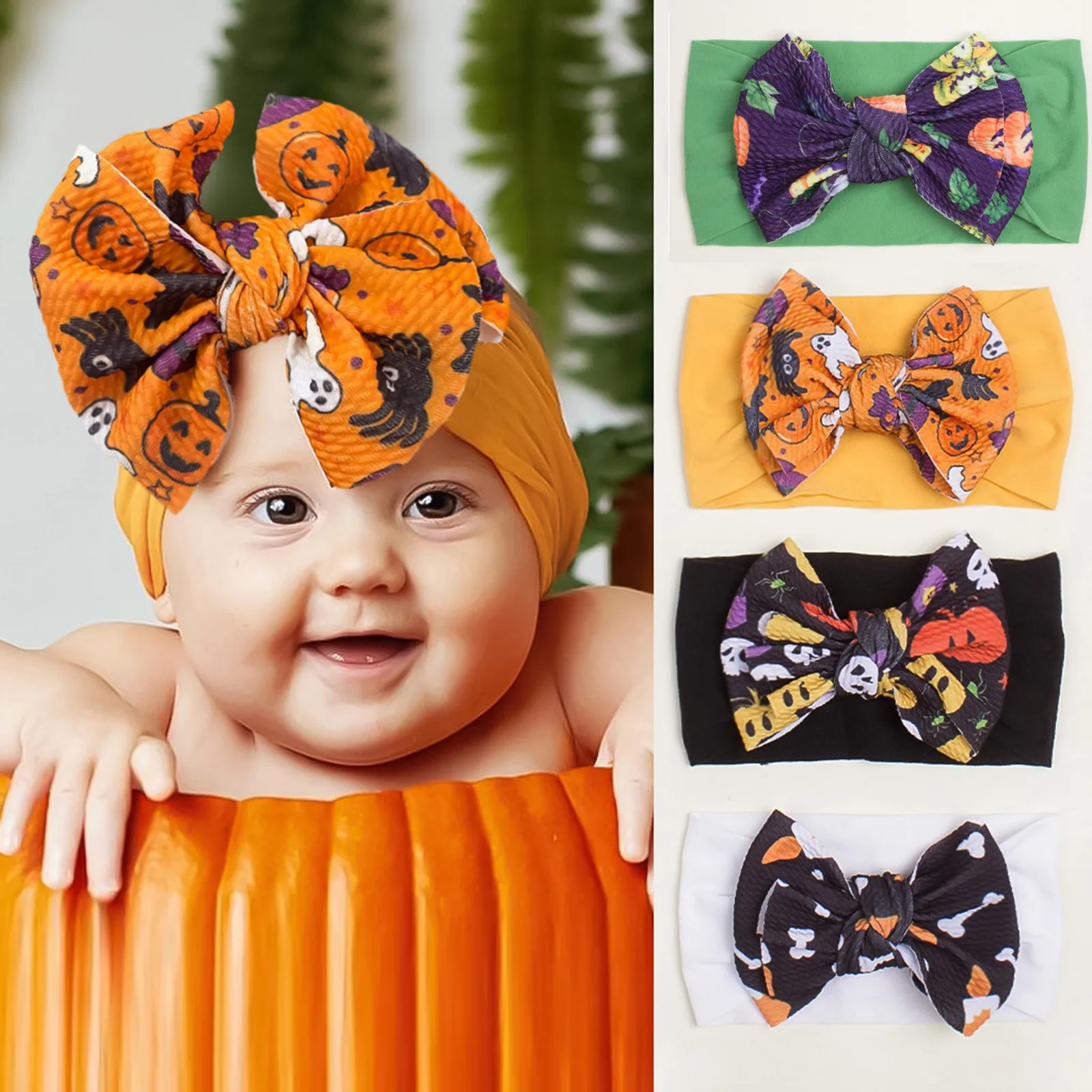 

Halloween Dress Up Baby Knot Hat Baby Hat Children's Pullover Hat New Baby Boys Girls Knot Bows Hats Toddler Waffle Fabric Beani
