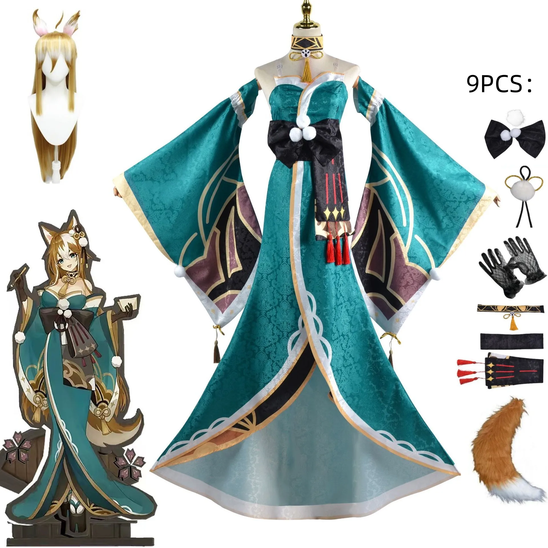 

Game Genshin Impact Gorou Female Character Miss Xena Cosplay Costume Wig Halloween Anime Women Two Dimensional Kimono Dress Tail