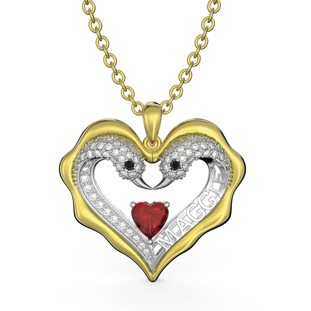 Custom Name Heart Pendant Necklace Gold Plated 3D Printed Jewelry Necklace