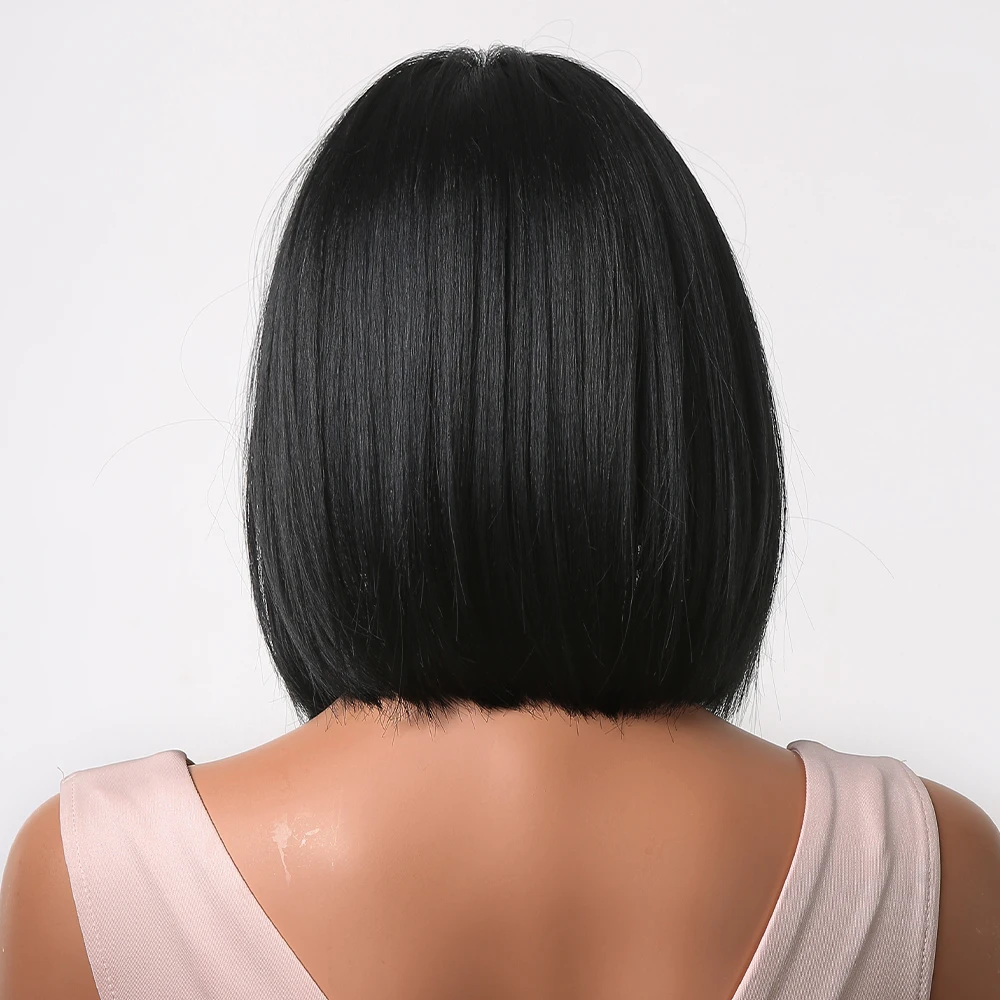 Natural Synthetic Short Black Bob Wigs With Bangs Hair Wigs for Women Afro Heat Resistant Fiber Female Hair Cosplay Daily Use