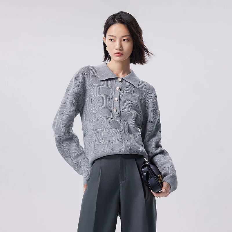 Женский свитер-поло с длинным рукавом