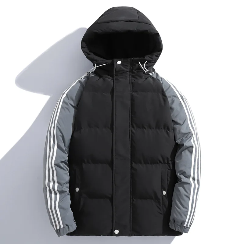 LUCLESAM Men's Colorblock Cotton Thicked Jackets Hooded Down Coat Plus Size Winter New Trend Cotton Clothing Warm Padded Jacket